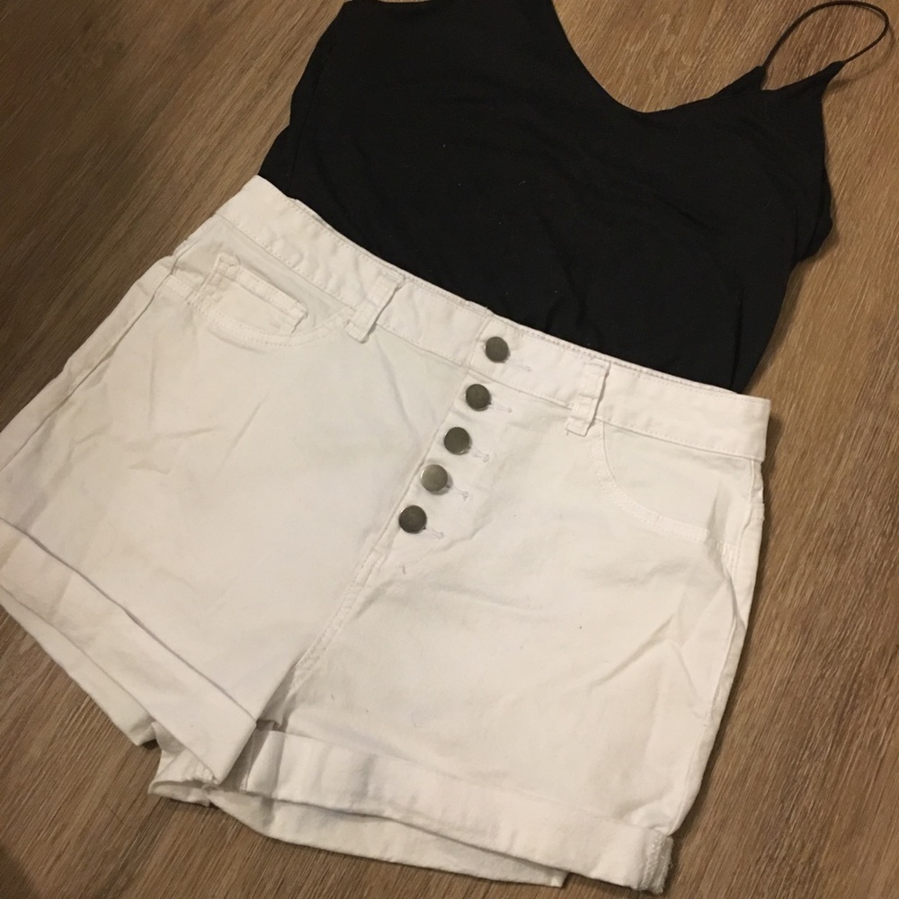 High waisted button down jean shorts